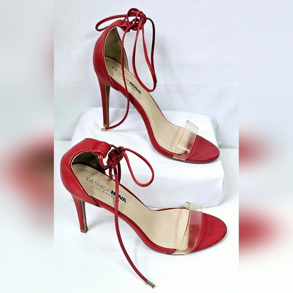 Size 8 Red Stiletto Sandal Heels - Picture 2 of 6